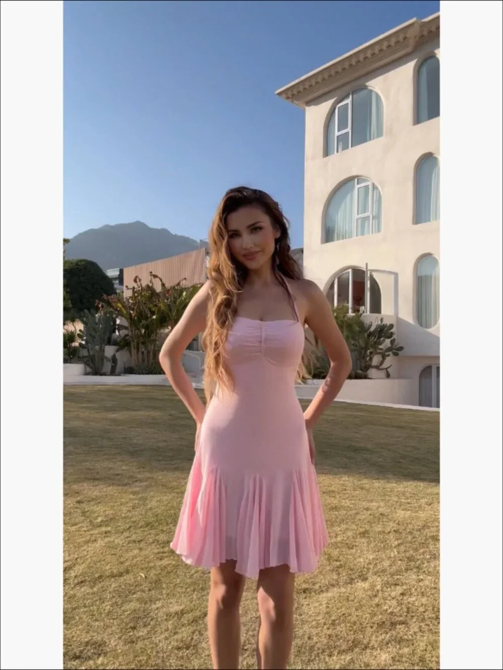 Halter Backless Mesh Mini Dress with Ruffle Hem for Night Out - Picture 5 of 6